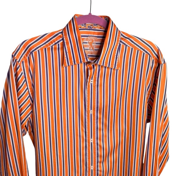 Bugatchi Orange Purple Striped Long Sleeve Button-Up Dress Shirt Sz M Modern Fit - Picture 6 of 15